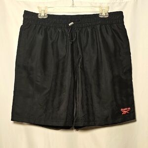 NWT Reebok Mens Unisex Black Polyester Casual Athletic Striped Shorts Size L